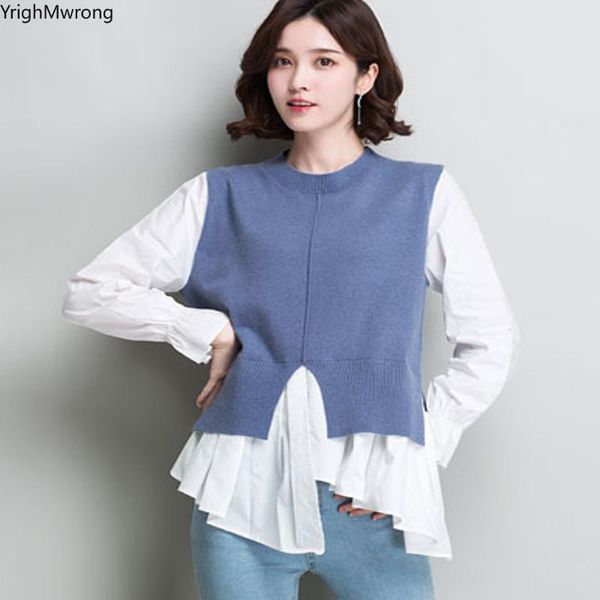 splicing two piece style chiffon blusas long sleeve irregular pleated jumper knit sweater korean fashion pullover solid pull women's sw, White;black
splicing two piece style chiffon blusas long sleeve irregular pleated jumper knit sweater korean fashion pullover solid pull women's sw, White;black