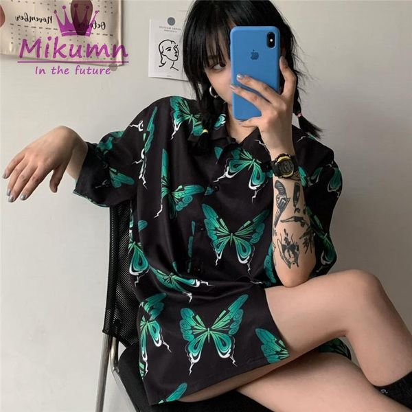 women's blouses & shirts harajuku women vintage butterfly printed turn-down collar loose short sleeve casual female blusas, White
women's blouses & shirts harajuku women vintage butterfly printed turn-down collar loose short sleeve casual female blusas, White