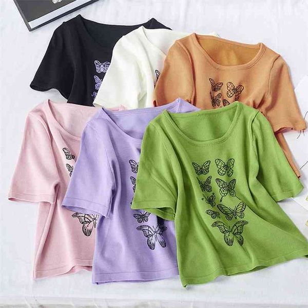 knitted butterfly t-shirt women's short sleeve tees summer high waist section exposed navel gd370 210506, White
knitted butterfly t-shirt women's short sleeve tees summer high waist section exposed navel gd370 210506, White