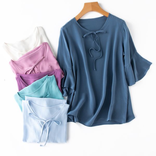 t shirt women's 100% pure crepe silk bow tie neck blouse ruffle sleeves blue l xl mm023, White
t shirt women's 100% pure crepe silk bow tie neck blouse ruffle sleeves blue l xl mm023, White