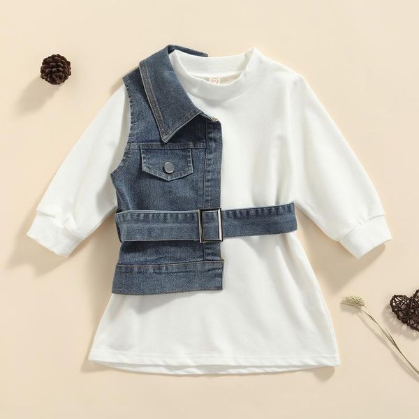 clothing sets 2021 autumn girls dress + denim vest with belt fashion baby clothes kids long sleeve pullover set 1-6y, White
clothing sets 2021 autumn girls dress + denim vest with belt fashion baby clothes kids long sleeve pullover set 1-6y, White