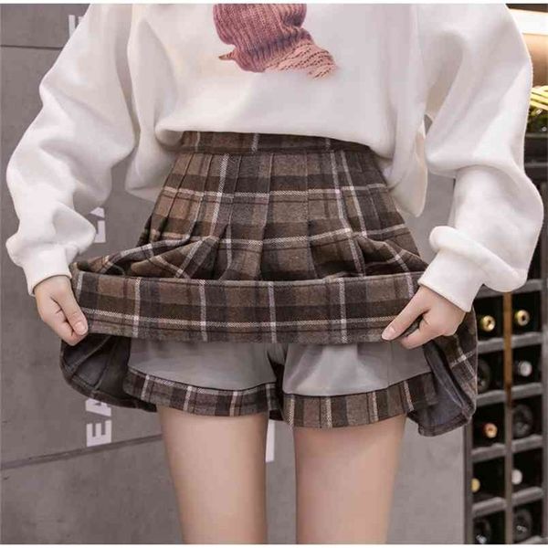 women's plaid pleated woolen a-line mini skirt high waist with lining female short skirts winter autumn girls preppy style 210619, Black
women's plaid pleated woolen a-line mini skirt high waist with lining female short skirts winter autumn girls preppy style 210619, Black