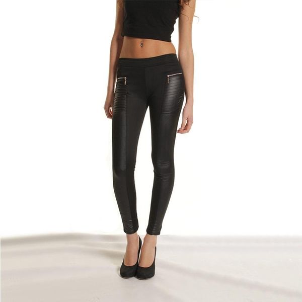 women's leggings 2021 women pants pu leather patchwork zipper pocket design elastic waist stretchy skinny trousers plus size, Black
women's leggings 2021 women pants pu leather patchwork zipper pocket design elastic waist stretchy skinny trousers plus size, Black