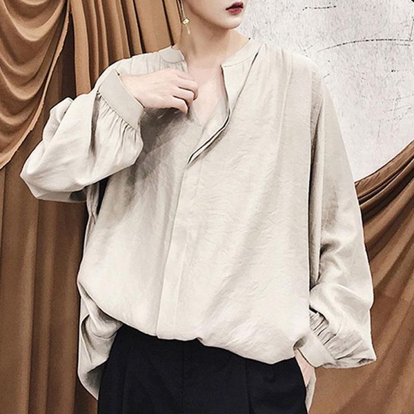 spring retro loose edition casual shirt men's fashion bat sleeve medium long style shirts, White;black
spring retro loose edition casual shirt men's fashion bat sleeve medium long style shirts, White;black