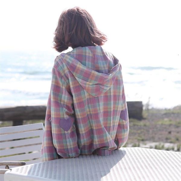 women's jackets neploe autumn pink plaid hooded coat japanese women sweet loose casual jacket long sleeve zipper pocket outwear 54394 q, Black;brown
women's jackets neploe autumn pink plaid hooded coat japanese women sweet loose casual jacket long sleeve zipper pocket outwear 54394 q, Black;brown
