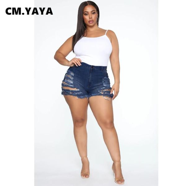 cm.yaya women shorts denim mid waist ripped hole sheath elastic mini jeans fashion casual high streetwear summer 2021 women's, Blue 
cm.yaya women shorts denim mid waist ripped hole sheath elastic mini jeans fashion casual high streetwear summer 2021 women's, Blue
