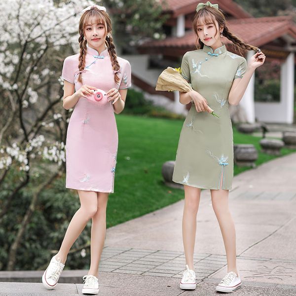 summer phoenix embroidery cotton mini qipao traditional chinese women short sleeve dress daily student cheongsam, Red
summer phoenix embroidery cotton mini qipao traditional chinese women short sleeve dress daily student cheongsam, Red