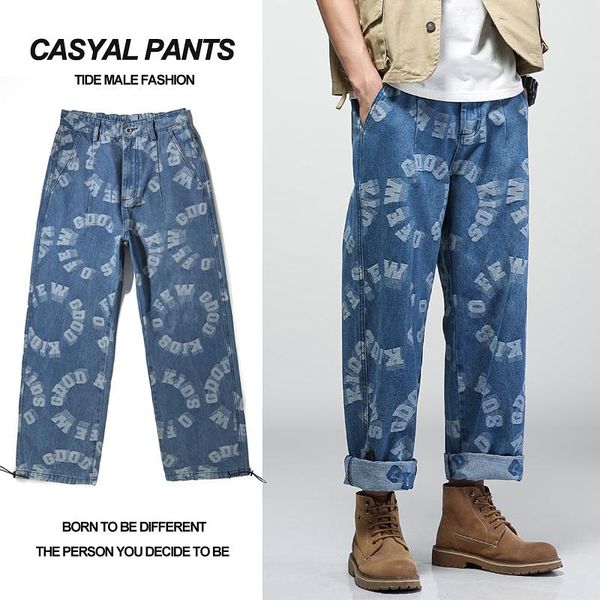 men's jeans young brand fashion loose casual jacquard trend high street mid-waist straight-leg pants wide-leg, Blue
men's jeans young brand fashion loose casual jacquard trend high street mid-waist straight-leg pants wide-leg, Blue