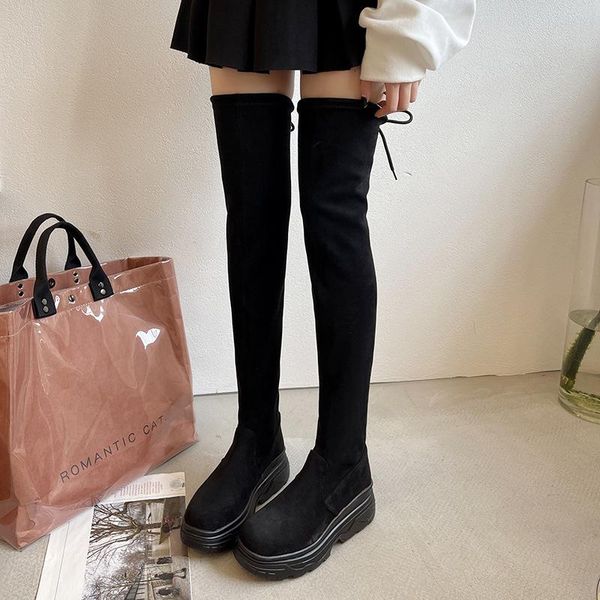 boots over-the-knee women's thick-soled suede lace-up stretch thin cloth platform bootswomen, Black
boots over-the-knee women's thick-soled suede lace-up stretch thin cloth platform bootswomen, Black