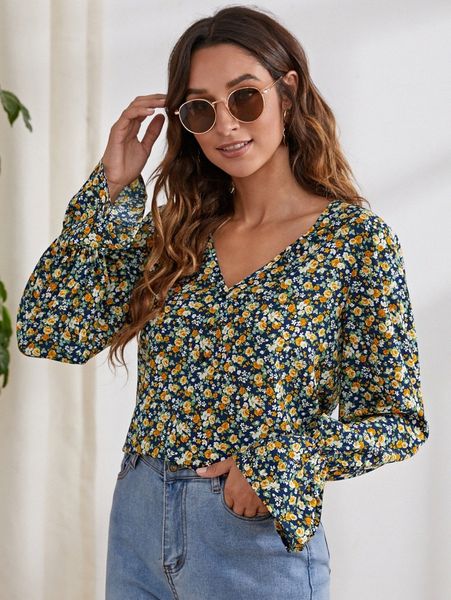 flounce sleeve ditsy floral o3ww#, White
flounce sleeve ditsy floral o3ww#, White