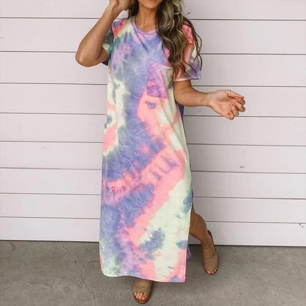 summer tie dye print women dress short sleeved large size casual long maxi dresses side splited ale chest pocket, Black;gray
summer tie dye print women dress short sleeved large size casual long maxi dresses side splited ale chest pocket, Black;gray