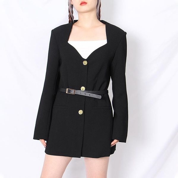 autumn women's and generous collar breasted design waist tie long sleeve suit women dress casual dresses, Black;gray 
autumn women's and generous collar breasted design waist tie long sleeve suit women dress casual dresses, Black;gray