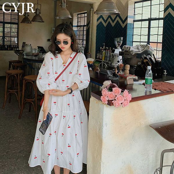 vintage elegant cherry embroidery dress summer v-neck dresses puff sleeve long white dress s-2xl 210527, Black;gray
vintage elegant cherry embroidery dress summer v-neck dresses puff sleeve long white dress s-2xl 210527, Black;gray