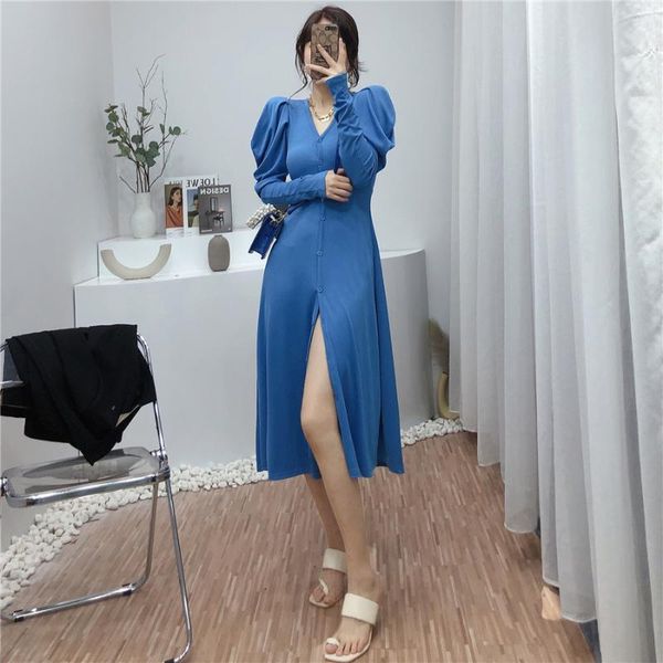 casual dresses autumn v-neck dress women puff long sleeve single-breasted slim high waist french vestidos robe female split, Black;gray
casual dresses autumn v-neck dress women puff long sleeve single-breasted slim high waist french vestidos robe female split, Black;gray