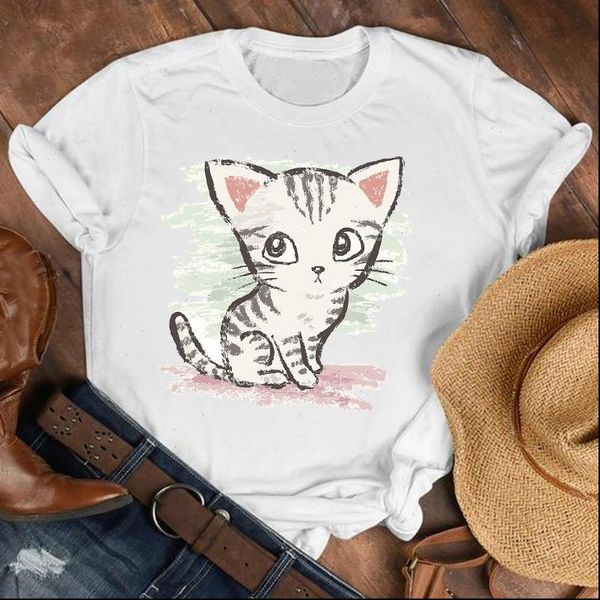 women lady 90s cat painting funny short sleeve cartoon shirt clothes tee womens female print t, White
women lady 90s cat painting funny short sleeve cartoon shirt clothes tee womens female print t, White