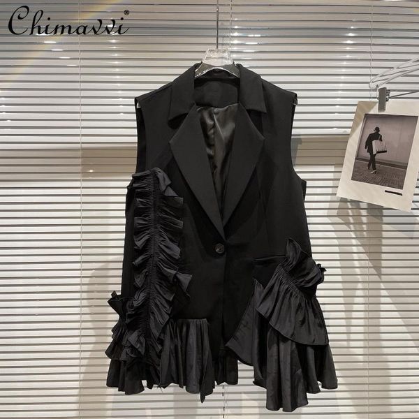 women's vests 2021 fall clothing fashionable pleated lace stitching hem suit collar blazer vest loose simple elegant feminine, Black;white
women's vests 2021 fall clothing fashionable pleated lace stitching hem suit collar blazer vest loose simple elegant feminine, Black;white