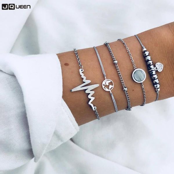 link, chain 4 pcs/ set women fashion map heart round multilayer chains bracelet exquisite girl statement bangles accessories, Black
link, chain 4 pcs/ set women fashion map heart round multilayer chains bracelet exquisite girl statement bangles accessories, Black