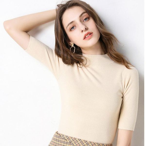 women's sweaters 2021 spring autumn women sweater short-sleeved bottoming shirt pullover mid-sleeve slim-fit knit, White;black
women's sweaters 2021 spring autumn women sweater short-sleeved bottoming shirt pullover mid-sleeve slim-fit knit, White;black