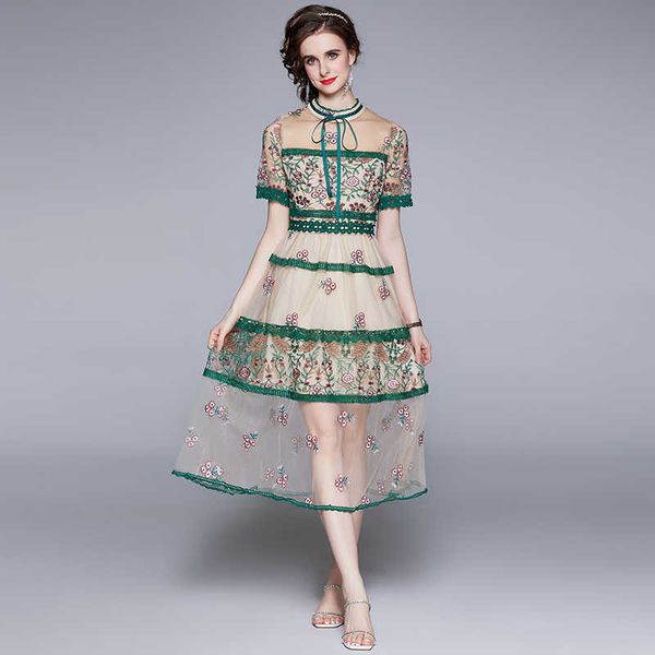 elegant see through short sleeve mesh dress flower embroidery stitching lace trims high waist sweet bow party long 210529, Black;gray
elegant see through short sleeve mesh dress flower embroidery stitching lace trims high waist sweet bow party long 210529, Black;gray