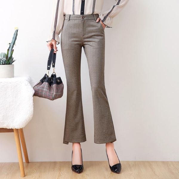 women's pants & capris women spring summer bell high waist was thin leisure trousers split flared slim work long female, Black;white
women's pants & capris women spring summer bell high waist was thin leisure trousers split flared slim work long female, Black;white