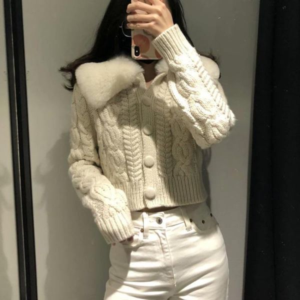 women's knits & tees 2021 women autumn short knitting cardigan jacket fur collar crop top, White
women's knits & tees 2021 women autumn short knitting cardigan jacket fur collar crop top, White
