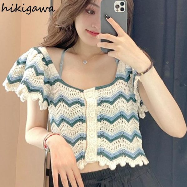 women's knits & tees hikigawa cardigan t-shirt fashion short sleeve hollow out striped t shirt woman sweaters slim knitted pullover, White
women's knits & tees hikigawa cardigan t-shirt fashion short sleeve hollow out striped t shirt woman sweaters slim knitted pullover, White