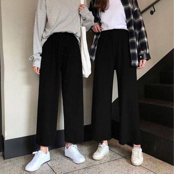wide leg solid womens capris high waist trousers pleated loose casual elegant korean style chic school daily girls, Black;white
wide leg solid womens capris high waist trousers pleated loose casual elegant korean style chic school daily girls, Black;white