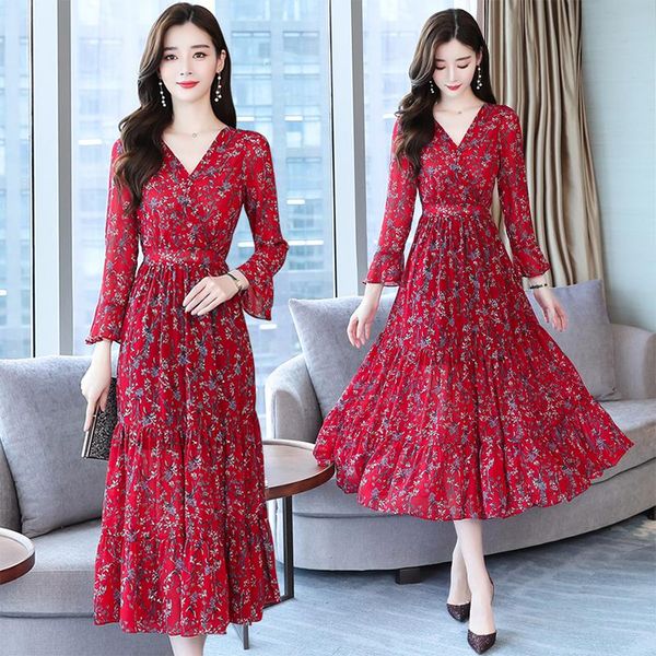 casual dresses autumn long-sleeved dress, women's waist, thin floral chiffon long skirt, over-the-knee v-neck skirt, Black;gray
casual dresses autumn long-sleeved dress, women's waist, thin floral chiffon long skirt, over-the-knee v-neck skirt, Black;gray