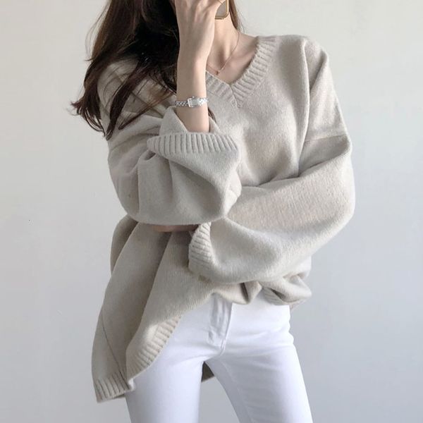 women's sweaters loose knit shirt with v-neck cleavage for women, korean knitted sweater long sleeve, japanese-style women's casua, White;black
women's sweaters loose knit shirt with v-neck cleavage for women, korean knitted sweater long sleeve, japanese-style women's casua, White;black