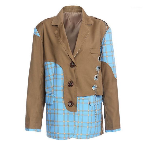 women khaki plaid burr big size blazer lapel long sleeve loose fit jacket fashion tide spring autumn 2021 women's suits & blazers, White;black
women khaki plaid burr big size blazer lapel long sleeve loose fit jacket fashion tide spring autumn 2021 women's suits & blazers, White;black