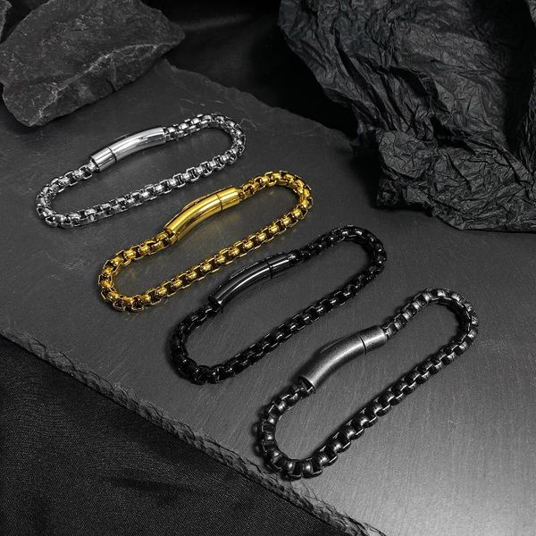 link, chain square pearl bracelet punk style enhance men temperament substantial stainless steel bangle hand accessories, Black
link, chain square pearl bracelet punk style enhance men temperament substantial stainless steel bangle hand accessories, Black