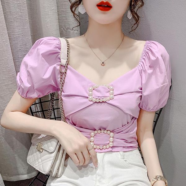 women's blouses & shirts 2021 summer design mesh short puff sleeve elastic loose one shoulder noble lady dating office shirt woman, White
women's blouses & shirts 2021 summer design mesh short puff sleeve elastic loose one shoulder noble lady dating office shirt woman, White