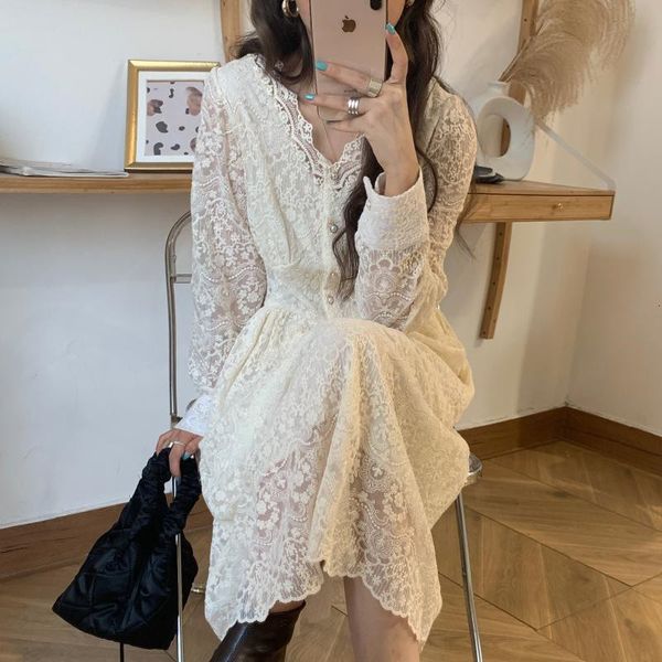 dresses korean french style lace women solid color v-neck gentle sweet waist closing medium length, Black;gray
dresses korean french style lace women solid color v-neck gentle sweet waist closing medium length, Black;gray