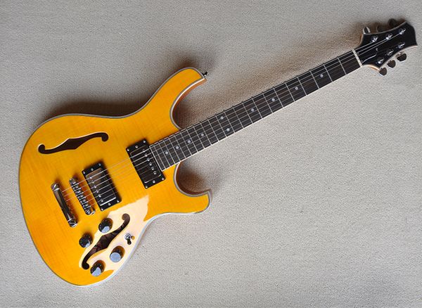 yellow semi hollow electric guitar with flame maple veneer,rosewood fingerboard,can be customized
yellow semi hollow electric guitar with flame maple veneer,rosewood fingerboard,can be customized