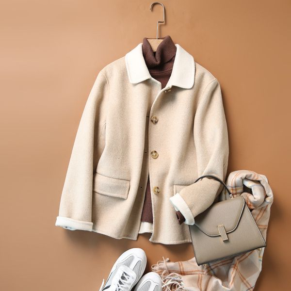 jacket wet artisanal quality double face overcoat feminine wear casual japanese wool coat autumn for women, Black;brown
jacket wet artisanal quality double face overcoat feminine wear casual japanese wool coat autumn for women, Black;brown