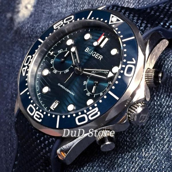 wristwatches bliger 41mm silver case sapphire crystal ceramic bezel blue dial date rubber strap chronograph quartz mens luxury watch, Slivery;brown
wristwatches bliger 41mm silver case sapphire crystal ceramic bezel blue dial date rubber strap chronograph quartz mens luxury watch, Slivery;brown