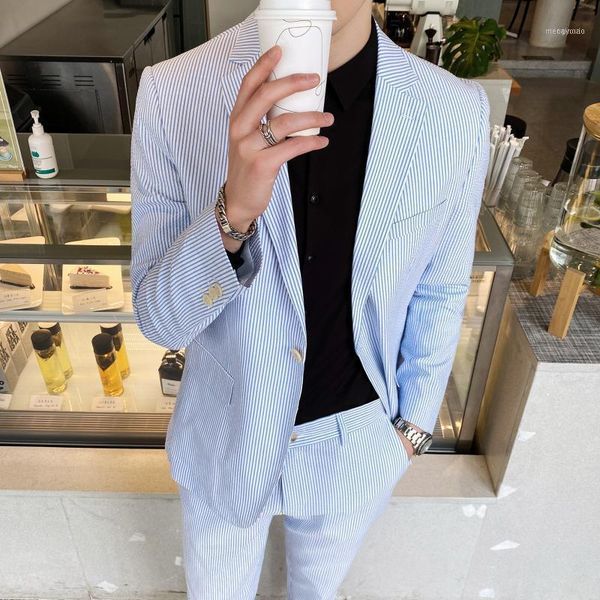 men's suits & blazers smoking homme 2021 mariage men tuxedo suit blue stripe business tuxedos slim fit groom costume homme1, White;black
men's suits & blazers smoking homme 2021 mariage men tuxedo suit blue stripe business tuxedos slim fit groom costume homme1, White;black