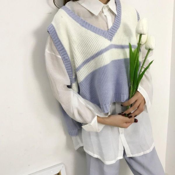 women's sweaters spring and autumn fashion pullover vest retro sleeveless v-neck loose striped color matching sweater all-match, White;black
women's sweaters spring and autumn fashion pullover vest retro sleeveless v-neck loose striped color matching sweater all-match, White;black