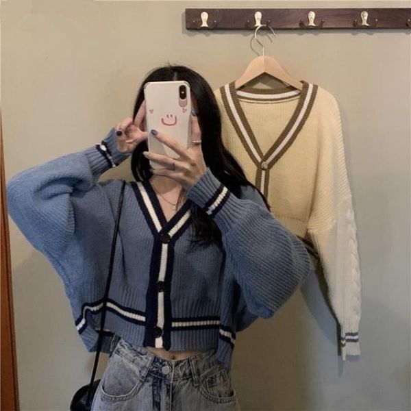 women's knits & tees women cardigan striped v-neck elegant autumn females outwear street single breasted crop chic korean style soft wa, White
women's knits & tees women cardigan striped v-neck elegant autumn females outwear street single breasted crop chic korean style soft wa, White