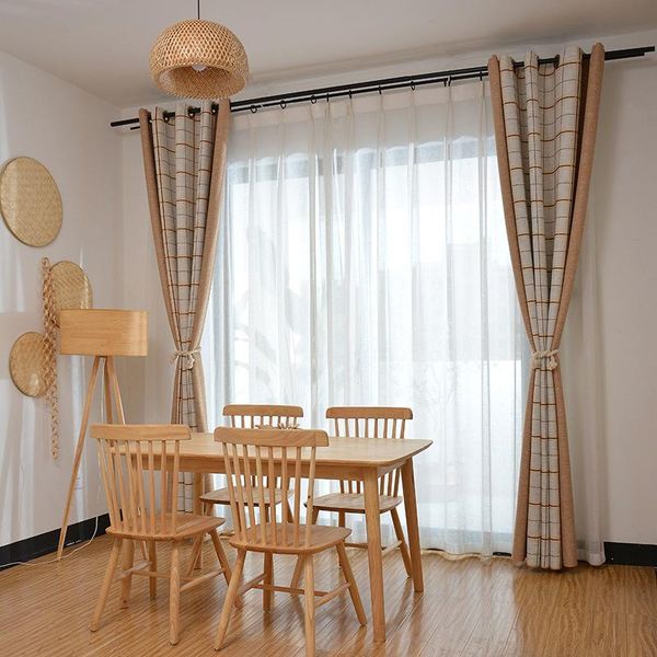 curtain & drapes modern simple flax lattice monochromatic stitching shading curtains for living dining room bedroom.