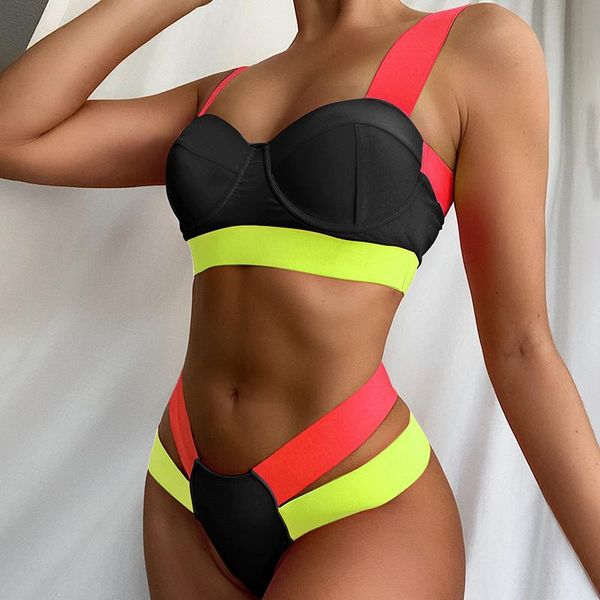 women's swimwear women colorful splicing contrasting bikini set ladies underwire two-piece swimsuit bathing suit bikinis 2021 mujer, White;black
women's swimwear women colorful splicing contrasting bikini set ladies underwire two-piece swimsuit bathing suit bikinis 2021 mujer, White;black