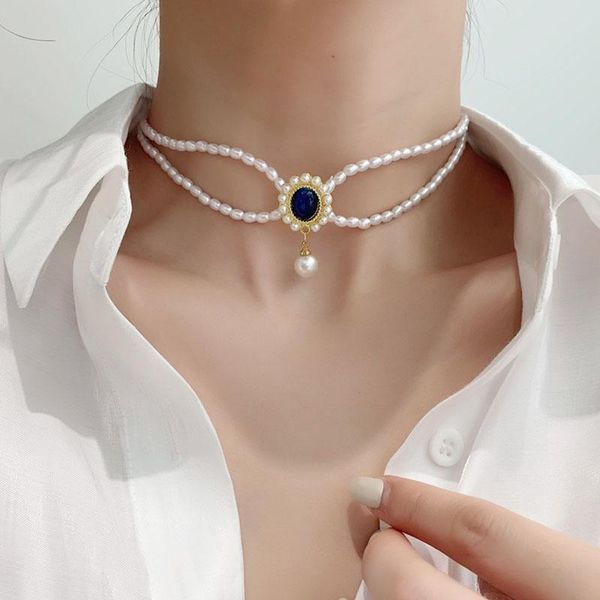 chains tarcliy elegant vintage double-layer imitation pearls blue stone pendant necklace women short clavicle chain jewelry gift 2021, Silver
chains tarcliy elegant vintage double-layer imitation pearls blue stone pendant necklace women short clavicle chain jewelry gift 2021, Silver
