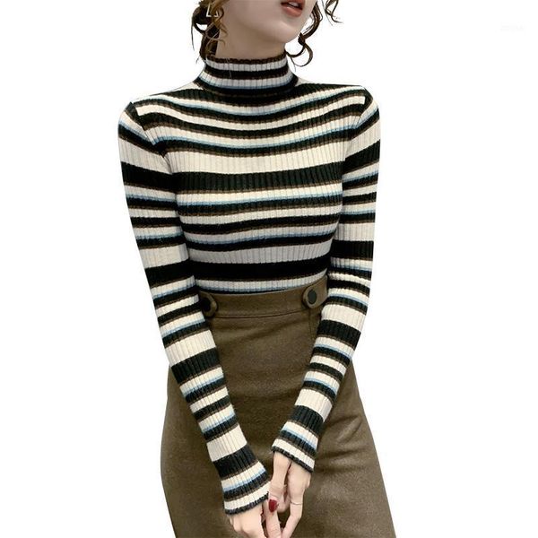 women's sweaters 2021 autumn winter half high neck color matching striped pullover korean version stretch knit sweater women, White;black
women's sweaters 2021 autumn winter half high neck color matching striped pullover korean version stretch knit sweater women, White;black