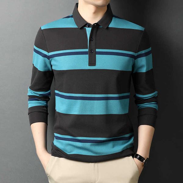 2021 spring autumn wide strip cotton middle-aged and young long sleeve lapel fashion casual men's t-shirt trend, White;black
2021 spring autumn wide strip cotton middle-aged and young long sleeve lapel fashion casual men's t-shirt trend, White;black
