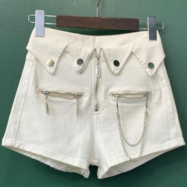 women's shorts denim women summer high waist heavy industry button chain wide leg jeans, White;black
women's shorts denim women summer high waist heavy industry button chain wide leg jeans, White;black