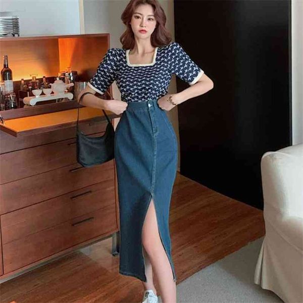 summer fashion 2 piece set women square collar short sleeve t-shirt embroidery +high waist split jeans skirt suit 210519, White
summer fashion 2 piece set women square collar short sleeve t-shirt embroidery +high waist split jeans skirt suit 210519, White