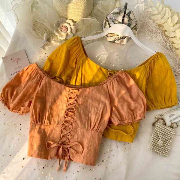summer scheming puff sleeve short lace up waist women retro shirt female design french elegant blouse 210420, White
summer scheming puff sleeve short lace up waist women retro shirt female design french elegant blouse 210420, White