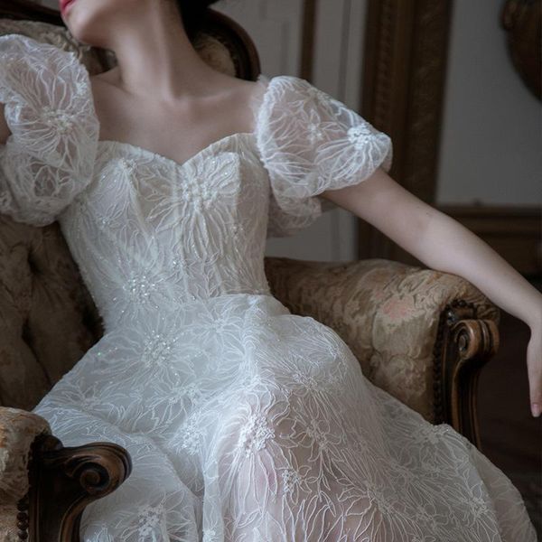 party dresses women lace puff sleeve hollow out white dress ladies french temperament fairy long skirt princess, White;black
party dresses women lace puff sleeve hollow out white dress ladies french temperament fairy long skirt princess, White;black