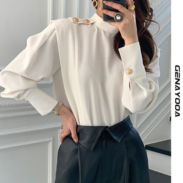 genayooa vintage long sleeve casual womens and blouses stand collar streetwear white blouse elegant spring 210417
genayooa vintage long sleeve casual womens and blouses stand collar streetwear white blouse elegant spring 210417