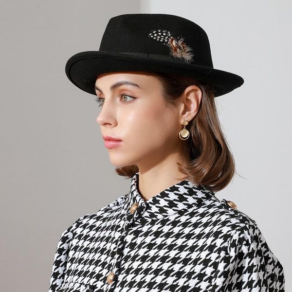 stingy brim hats ladies wool felt fedora jazz caps women fall winter keep warm feather bowknot sunscreen sunbonnet hat fashion panama, Blue;gray
stingy brim hats ladies wool felt fedora jazz caps women fall winter keep warm feather bowknot sunscreen sunbonnet hat fashion panama, Blue;gray